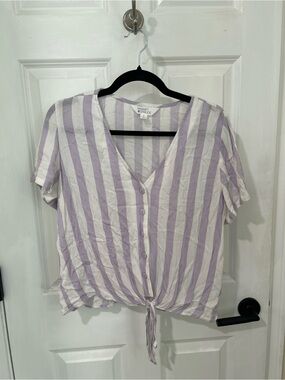 Market & Spruce Lavender and White Striped Tie-Front Button Shirt